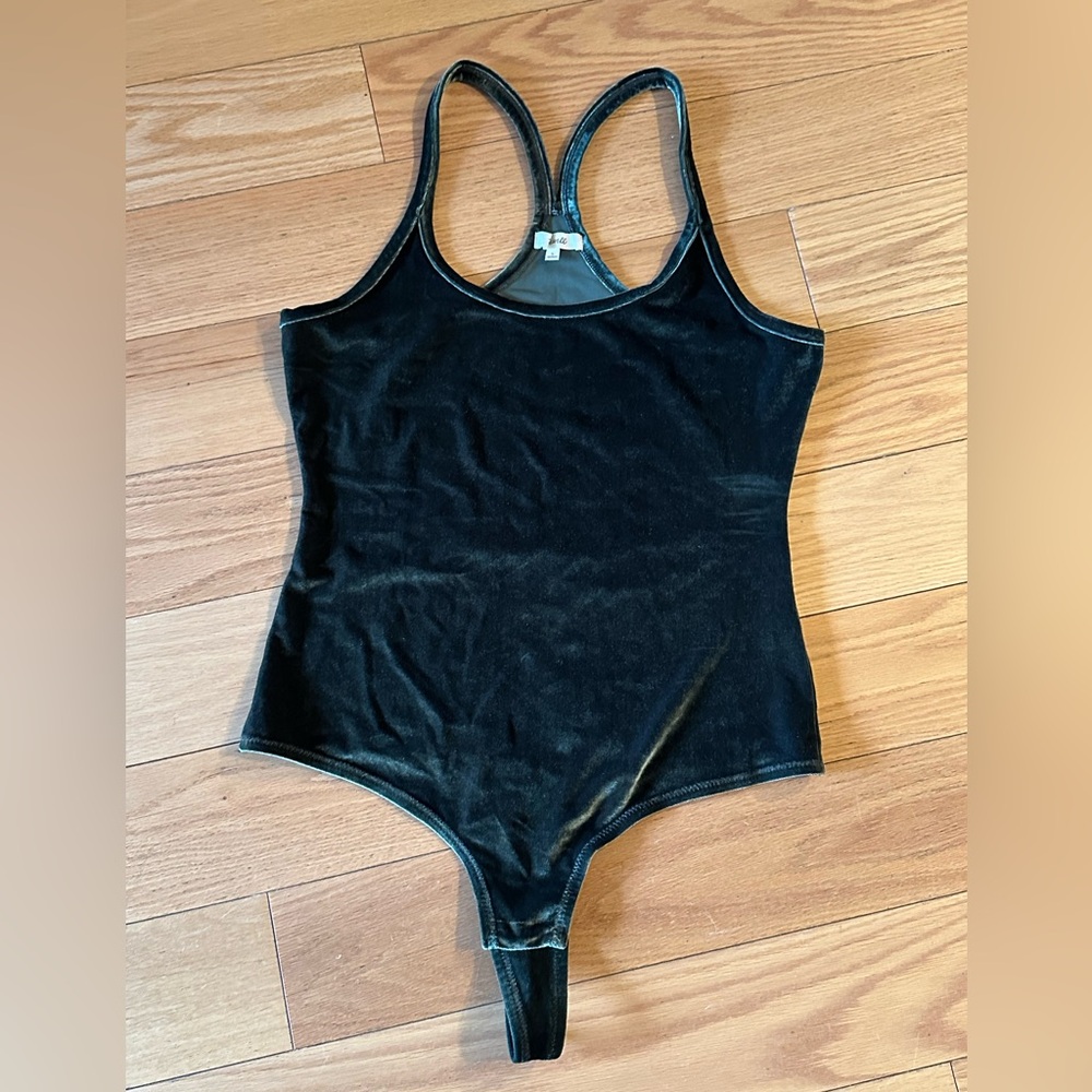 Dark Green Velvet Racerback Bodysuit